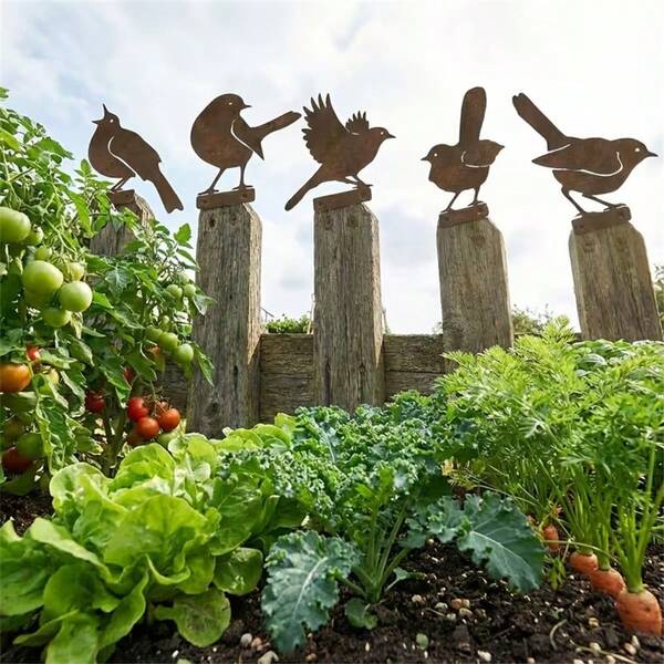 5pcs Vintage Bird Garden Decor - Realistic Golden Finch And Sparrow Outdoor Fence Decorations, Perfect Mother's Day Gift, Outdoor Decor | Natural Design | Acrylic Material, Suitable For All Seasons