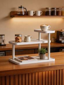 1 pieza Organizador de escritorio de madera vintage, Estante de almacenamiento de cosméticos multicapa vintage, Estante de almacenamiento multifuncional para el hogar, Estante para especias de cocina, Estante para tazas/mugs, Estante de exhibición abierta para lápices labiales, perfumes, tazas de té, botellas de especias, Estante ahorrador de espacio para encimeras - Blanco - Ver 6