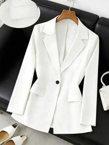 Blazer casual de unicolor para mujer - Blanco - Ver 1