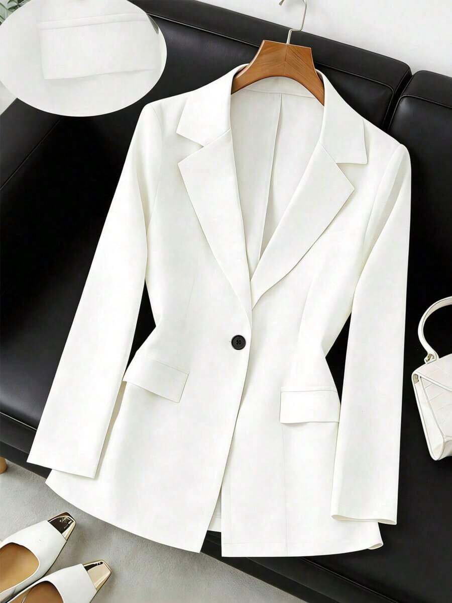 Blazer casual de unicolor para mujer - Blanco - Ver 1