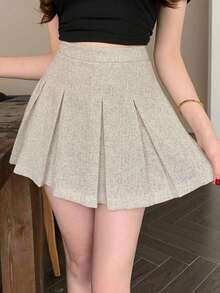 Falda pantalón plisada de unicolor para mujer con estilo informal universitario - Blanco - Ver 8