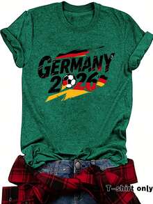 Sitio web independiente de camisetas de verano transfronterizas europeas y americanas, EE.UU., Canadá, México, Camisetas de manga corta con cuello redondo para la Copa del Mundo, camisetas de mujer de . - verde trigo - Ver 12