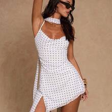 Black And White Color Wave Point Sexy Backless Sleeveless Ruched Asymmetry Dress,Elevated Elegance Dress,Rave Set Festival,Streetwear,Concert Dress,Club Dress,Date Night Dress,Women Birthday Dress,Party Must Have,Wave Point Dress,Graduation Season Dress,Vacation Style Dress, Hot Dresses For Women.Causal Dresses For Women Summer, Polka Dot Dresses For Women - Multicolor - Ver 9