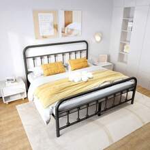 Vengarus - Marco de cama de metal de tamaño matrimonial con cabecero estructura estable soporte de listones de acero resistente almacenamiento debajo de la cama no necesita somier 14 pulgadas - Doble - Ver 4