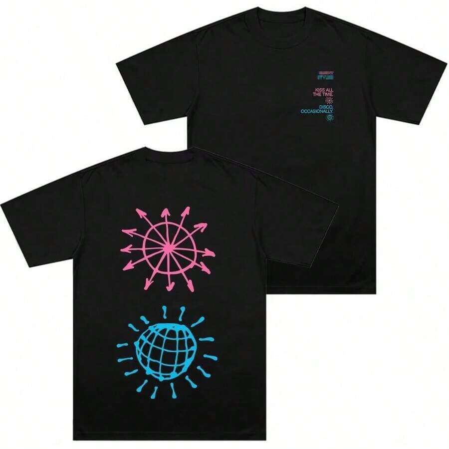 Kiss All The Time. Occasional Disco Print T-Shirt, Harry Style, Music, Pure Cotton Clothing, Fashionable Unisex Casual T-Shirt For Men - Vintage Urban Style, Unisex Loose Cotton Short Sleeve Crew Neck T-Shirt, Blouses For Women. Blouses.Casual Blouses For Ladies. Print. Print Printed T-Shirt. - 黑色 - 查看 1