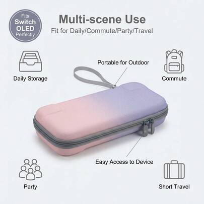 Túi đựng màu hồng tím chuyển sắc, phù hợp với phụ kiện máy chơi game Switch OLED, hộp đựng máy chơi game chống sốc di động, túi cứng cầm tay tối giản, hộp đựng đồ chống mài mòn và hấp thụ sốc.