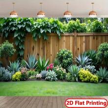 1pc Garden Courtyard Background Banner, Featuring Wooden Fences, Agave Plants And Tropical Greenery Elements, Suitable For Party, Event Shooting Or Scene Setting, And Courtyard Decoration, Etc. - A - View 4