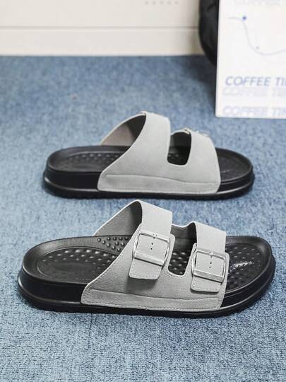 男士休闲数字图案平底拖鞋