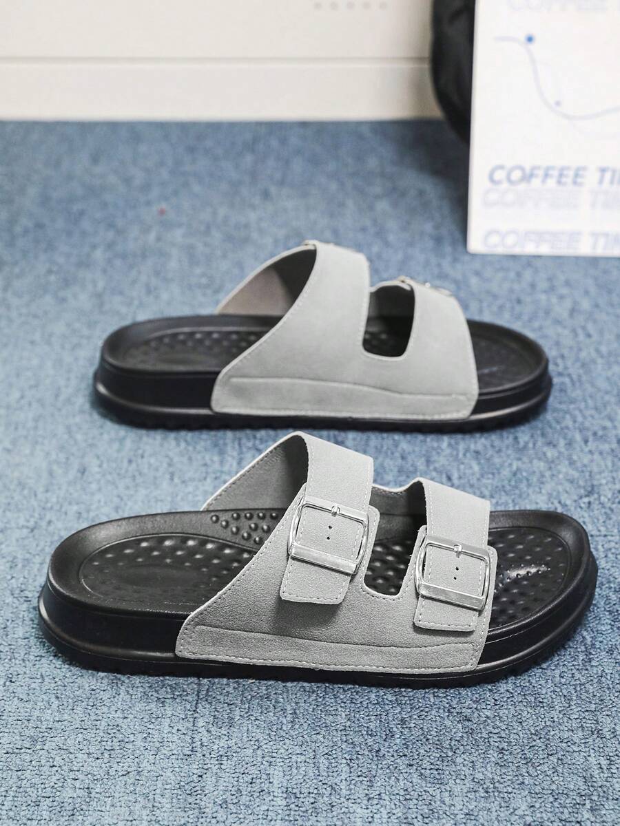 Men's Casual Numeric Pattern Flat Slide Sandals - White - View 1