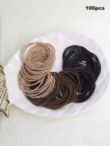 613/100/4/Set Maillard Color Hair Accessories Set, Multiple Styles Claw Clips, Hair Hoops, Matte ABS + Faux Silk Satin, Non-Slip Hair Hoops, Hair Claw, High Elastic Hair Ties, Korean Versatile Suitable For Women & Girls, Fit For Daily, Date, School, Vacation, Beach, Party, Holiday, Gift,Ponytail Holders,Hair Elastics - Multicolor - View 12