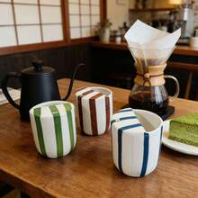 1pc Ceramic Cup, Hand-Painted Vertical Stripe Straw Mug, Ins Style Fresh Handled Office Coffee/Milk/Tea Cup - Multicolor - View 4