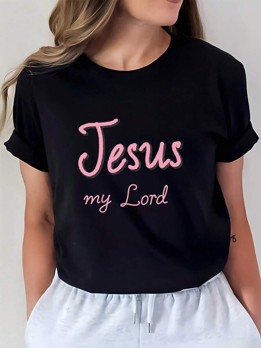 Under The RadarJesus My Lord - Camiseta inspiradora para mujer de 180g | Regalo Festivo | Perfecto para Reuniones Familiares y Eventos Corporativos | Camiseta de Manga Corta Suave y Cómoda - Estilo Urbano Vintage Unisex, Camiseta Holgada de Algodón con Cuello Redondo - Negro - Ver 1