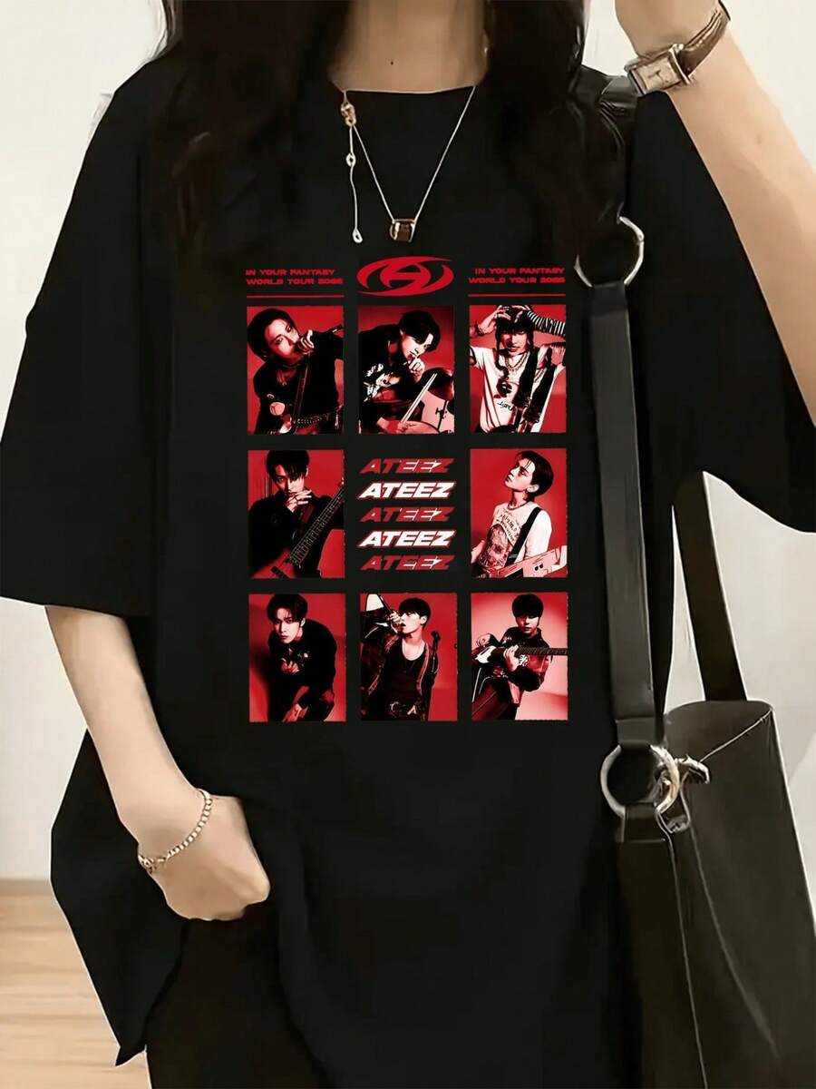 1 camiseta de algodón puro de manga corta y cuello redondo para mujer, camisa formal para mujer, enviada desde almacén local, algodón suave, cómoda y transpirable, oferta especial, adecuada para Pascua, Halloween, Día de Acción de Gracias, Navidad y otras festividades, 180g 100% algodón. - Negro - Ver 1
