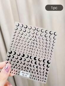 1pc Cool Black Moon Face Sticker, Self-Adhesive Waterproof Long-Lasting, Party Subculture Makeup Decor Sticker, Dark Gothic Crescent Moon Face Decoration Sticker, Suitable For Gothic Halloween Makeup - Multicolor - View 4
