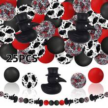 25/28PCS 3D Dark Raven Combination Silicone Bead Set, Includes Top Hat Raven And Spread Wing Cartoon Raven Shapes, Gothic Style, With 15mm Black Flower And Gray Striped Printed Beads, Black And Pearl Gray Beads Combination, Fashionable Design, Jewelry Making Beads, Ideal For DIY Bracelets, Lanyards, Pen Accessories, Holiday Decorations And Other Handicrafts - Perfect Gift For Holidays And Birthdays - Dark Raven Series - View 13