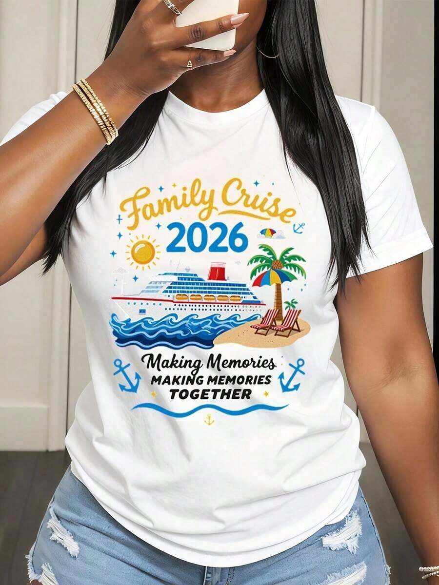 Casual Family Cruise: Creating Memories Together - Cruise T-Shirt For Family Vacations, Beach Trips, Souvenir T-Shirt, Summer Travel Gift For Kids And Adults - A Must-Have - 白色 - 查看 1