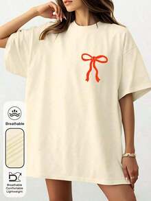 Women's 100% Cotton Graphic Graphic T-Shirt With Double Print "If I'm In A Bad Mood, Please Go Back To The Beach" And "Salty", Casual And Oversized Summer Style | Summer Clothes | Holiday Outfits Pure Cotton T-Shirt 100% Cotton 100% Cotton - 杏子 3 - 查看 3