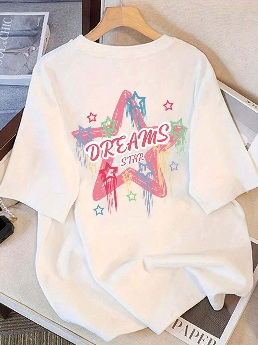 Women's Modern And Elegant Printed Short-Sleeved T-Shirt, New For Summer 2026, Loose And Casual Half-Sleeved Top For Everyday Wear. - 白色 - 查看 1