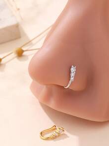 1 chiếc khuyên mũi hình chữ U tối giản thanh lịch, đính đá zirconia tổng hợp, thích hợp làm quà tặng Ngày của Mẹ, dự tiệc, đám cưới, hoặc đeo hàng ngày. - hình chữ nhật - Xem 2