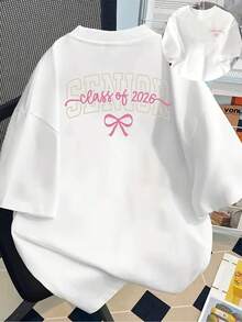 New 180g Short-Sleeved T-Shirt, 100% Cotton, With Front And Back Prints - High School Graduates 2026, Graduation Season - Fashionable Printed T-Shirt For Women, Spring/Summer,  Item, Versatile And Casual - Suitable For Layering In Spring And Autumn Or As A Standalone Garment In Summer, Unisex. - 白色 - 查看 11