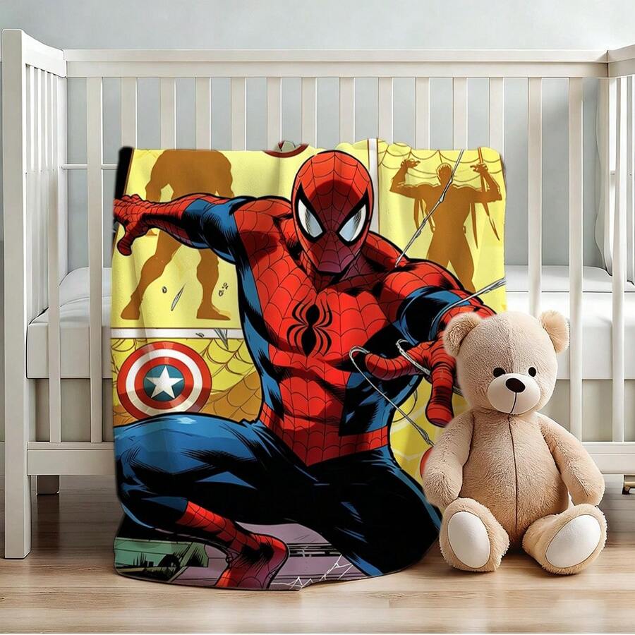 1pc S-Pider-Man Print Blanket,Retro Cartoon Style Throw Blanket,Cartoon Character Printed Blanket,All-Season Universal Nap Blanket,Character Home Decor Blanket,Modern Fashion Gift Suitable For Home Bedroom Bed Sofa Office Lunch Break Cover Picnic Blanket - Multicolor - View 1