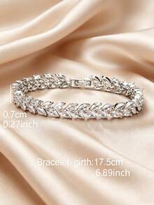 1 chiếc vòng tay hình lá đính đá Cubic Zirconia sang trọng, phù hợp cho nữ giới đeo hàng ngày và dự tiệc. - Bạc - Xem 2