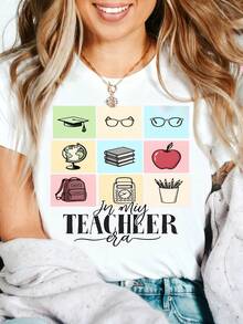 Teacher Appreciation Graphic T-Shirt 100% Cotton Oversized Soft Breathable Casual Crewneck Short Sleeve Top Heartfelt Thank You Teacher Best Teacher Educators Teachers School Staff Gift Givers Vintage Cute Aesthetic Teacher's Day Educator Gift - 白色 - 查看 5