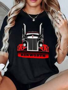100% Cotton. Classic Truck Front In Red And Black Tones Symbolizing Strength And A Traveler's Spirit, Ideal For Road Lovers. Women's T-Shirt, 100% Cotton, 220g. Women's Simple Solid Color T-Shirt, Loose And Slim Fit Casual Short Sleeve - 黑色 - 查看 1