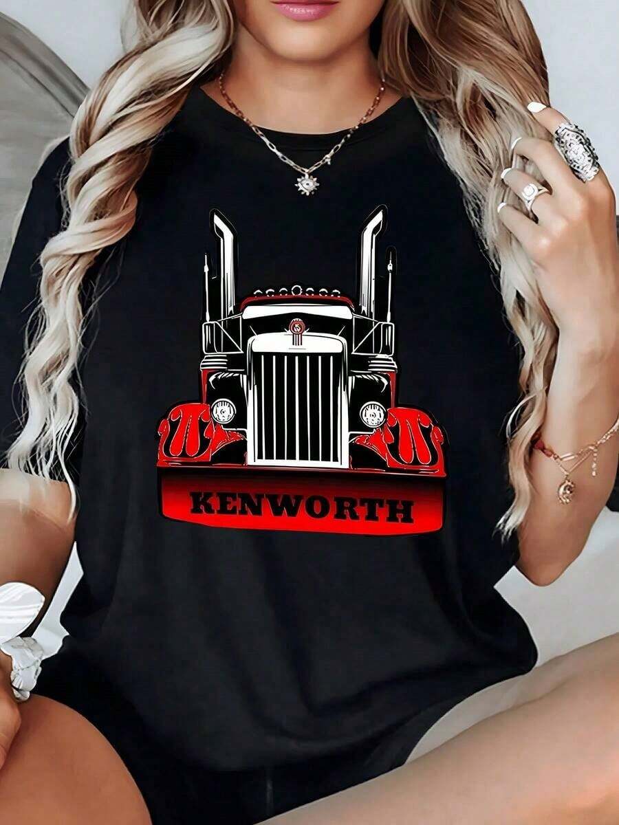 100% Cotton. Classic Truck Front In Red And Black Tones Symbolizing Strength And A Traveler's Spirit, Ideal For Road Lovers. Women's T-Shirt, 100% Cotton, 220g. Women's Simple Solid Color T-Shirt, Loose And Slim Fit Casual Short Sleeve - 黑色 - 查看 1
