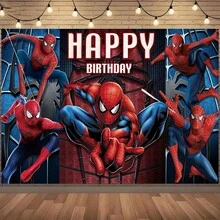 1pc Spider-Man Happy Birthday Backdrop Marvel Superhero Boy Party Decoration Cartoon Photography Background Indoor Holiday Gathering Scene Layout Cake Table Wall Tapestry Anime Fan Birthday Party Props Wall Hanging Decor - Nhiều màu - Xem 6
