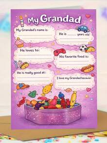 1件 Sweet Candy「My Grandad」填空式父親節/祖父卡，附信封，高級啞光紙，趣味糖果盒與兒童活動設計，適合孩子填寫，可愛風個性化禮物卡 (12cm/4.7in X 17cm/6.7in) - 棕色信封 - 查看 5