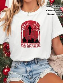 Women's Iconic "Be Up That Hill" T-Shirt | Short-Sleeve Crew Neck Tee, Suitable For Fan Outfits, Party Wear, And Everyday Casual Wear, Featuring Iconic Song Lyrics. Machine Washable For Easy Care. Ideal For Parties And Everyday Wear, Perfect For Holidays And Playtime, Great For Family Parties And Vacations, Ideal For Back To School And Outings, Urban Style,  Fashion, Casual Summer Wear, Warm-Weather Clothing. - 白色 - 查看 1
