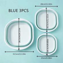 3pcs Portable Silicone Foldable Basin Set - Versatile For Face Washing, Vegetables & Foot Soak - Modern Square Design With Handle For Easy Carrying - Multicolor - View 3