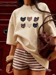 Cute And Casual Short-Sleeve T-Shirt, Fashionable Short-Sleeve T-Shirt For Spring And Summer 2026, Made In Mexico, 180 Grams. Cartoon Print, Couple Design, Suitable For Indoor Or Outdoor Wear. Crew Neck, Unisex, Ideal For Office And Leisure. One-Piece Pack. - APR-P631577SLNDXZGY611 - 查看 4