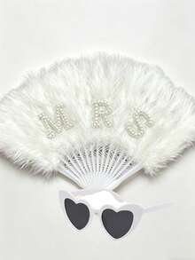 Elegant Pearl Inlaid Bridal Fan, Suitable For Brides-To-Be, Non-Foldable Handheld Style, Applicable For Weddings And Bachelorette Parties - Multicolor - View 14