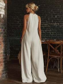Pantalones anchos de verano de una pieza casuales tejidos para mujer - Albaricoque - Ver 2