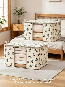 1PC Cartoon Dog Print Foldable Storage Bag With Steel Frame, Large-Capacity Quilt & Clothes Organizer With Clear Window & Zipper, Home & Kids' Room Organization, Cute Style, Thick Fabric Material, Rectangular Shape, With Reinforced Handles & Sturdy Frame, Dustproof & Moisture-Proof Function, For Quilts/Bedding/Clothes, Cute & Durable, For Parents/Home Organizers, Kids' Room Essential - Multicolor - View 2