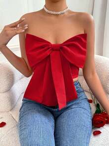 Top corsé con lazo - Rojo - Ver 4