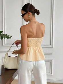 Top camisole de mujer con estampado, bordado y rayas, ideal para vacaciones con lazo delantero - Amarillo - Ver 2