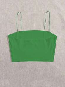 Top corto de tirantes delgado unicolor - Verde 2 - Ver 2