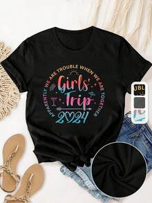 1 Piece Unisex Loose Fit T-Shirt 180g 100% Pure Cotton, Y2K T-Shirt For Girls Travel Adventure 2024 Colorful And Fun Design Ideal For A Group Of Friends Enjoying Moments Together Perfect For Summer And Outdoor Activities Unique Standout And Modern Purchase In 2024 Ideal For Daily Wear, Festivals, Concerts And All Seasons - 黑色 - 查看 6