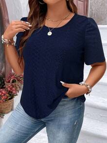 Camiseta con bordado con ojal de manga farol - Azul marino - Ver 4