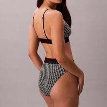 Calvin Klein Graphic Monogram Microfiber Stretch High Waist Bikini QF8705  Thongs For Women Underwear - Mini Stepping Logo Black - View 5