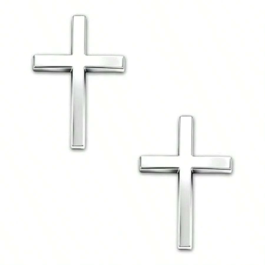 2PCS Metal Cross Emblem Stickers, 3D Jesus Christ Car Decals In Silver Gold, Self-Adhesive Religious Auto Emblem Badge For Truck, Motorcycle, Car Body, Tailgate, Fenders Weatherproof Scratch-Resistant - Silver - View 1