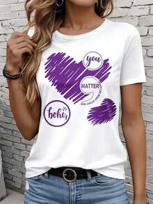 GraphicLadies Short-Sleeved T-Shirt For Leisure, Outdoor Activities, And Home, 220g. Women's Boho-Style T-Shirt With A Purple Graphic Design, Casual Top. T-Shirt For Leisure, Outdoor Activities, Vacations, Parties, And As A Gift. - 白色 - 查看 4