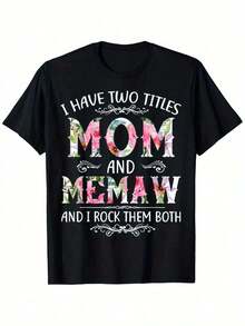 Casual Algodón Camiseta Gráfica Divertida Mamá Y Abuela, Negra, Para El Día De La Madre, Regalo Perfecto Para Familiares Y Amigos, Lavable Aáquina, % Algodón.Fashion - Negro - Ver 7