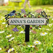 1pc Personalized Metal Garden Sign, Customized Metal Stake Decor, Bird, Butterfly And Flower Pattern, Gift For Gardening Enthusiasts, Garden Decoration (Bird, Butterfly And Flower) - Multicolor - View 4