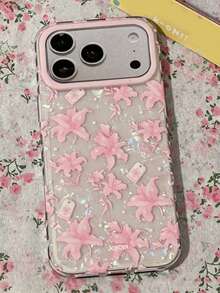 Funda de teléfono con patrón de concha y lazo floral de primavera linda compatible con iPhone 17 Pro Max 16 15 14 13 12 11 Pro Max funda suave a prueba de golpes con diseño floral lindo - Flores rosadas - Ver 3