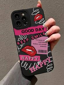 Funda de teléfono con gráfico de letra compatible con iPhone 15/15Pro/15Plus/15Promax - Negro - Ver 1