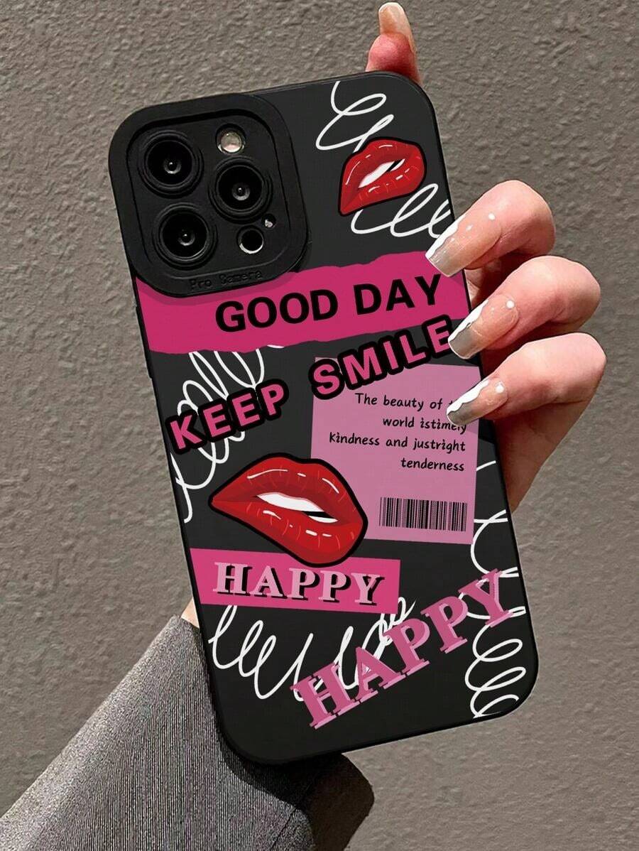 Funda de teléfono con gráfico de letra compatible con iPhone 15/15Pro/15Plus/15Promax - Negro - Ver 1